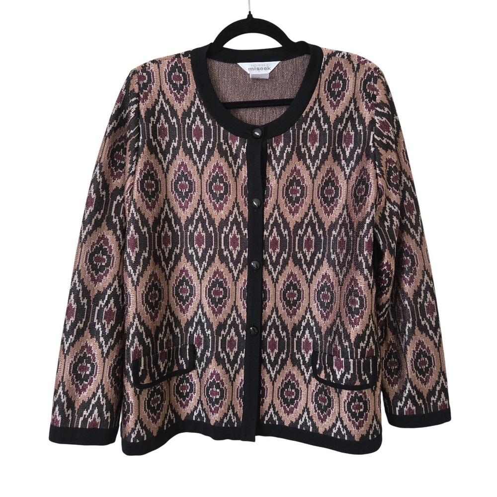 Exclusively‎ Misook Womens XL Knit Cardigan Sweater Jacket Geometric